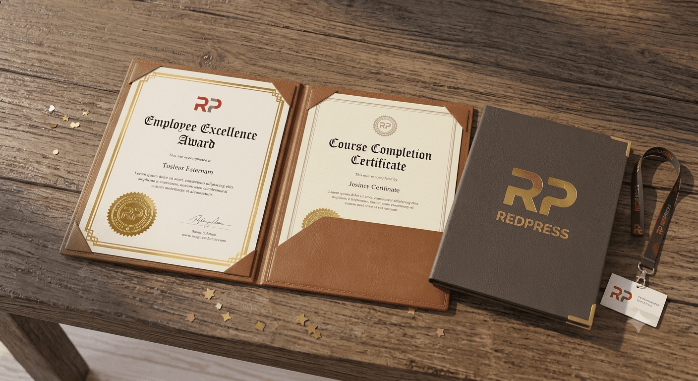 Award certificate printing with branded certificate holders