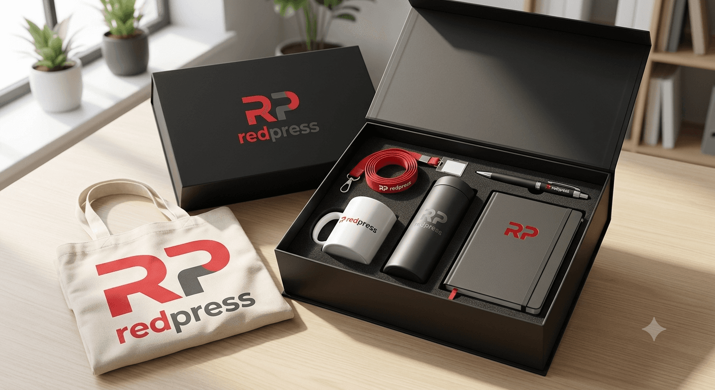Corporate gift set with branded merchandise